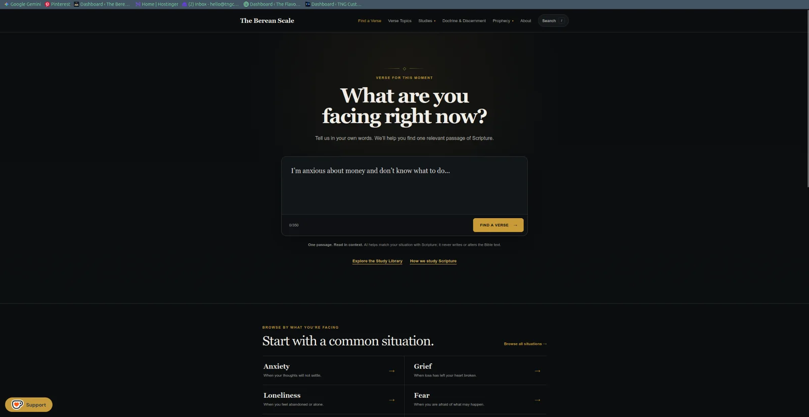 The Berean Scale Bible study website with Verse for This Moment tool designed and developed by Anchor Craft Web