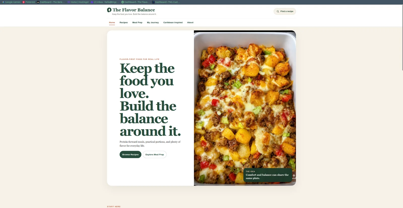 The Flavor Balance recipe website homepage designed and developed by Anchor Craft Web